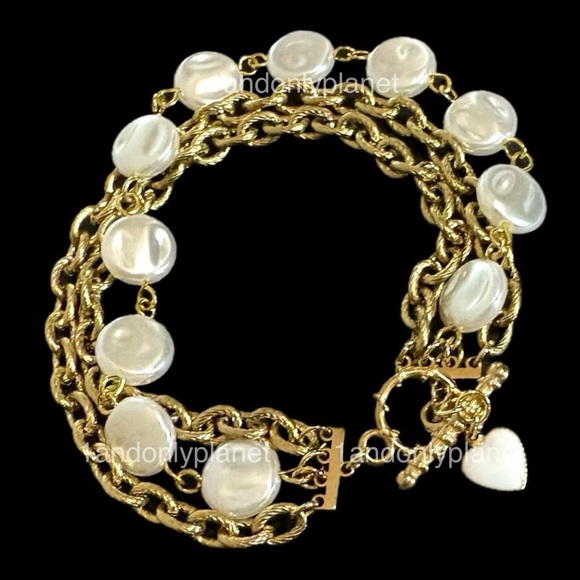 Jewelry - 🌹HP🌹✨NEW✨ Chic Pearl Layered Chain Bracelet w Heart Charm